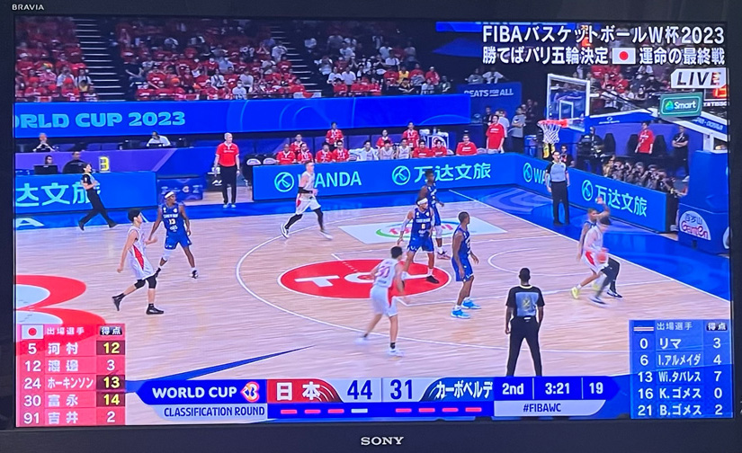 自宅のテレビでバスケットボールを見ながらSNSで盛り上がる