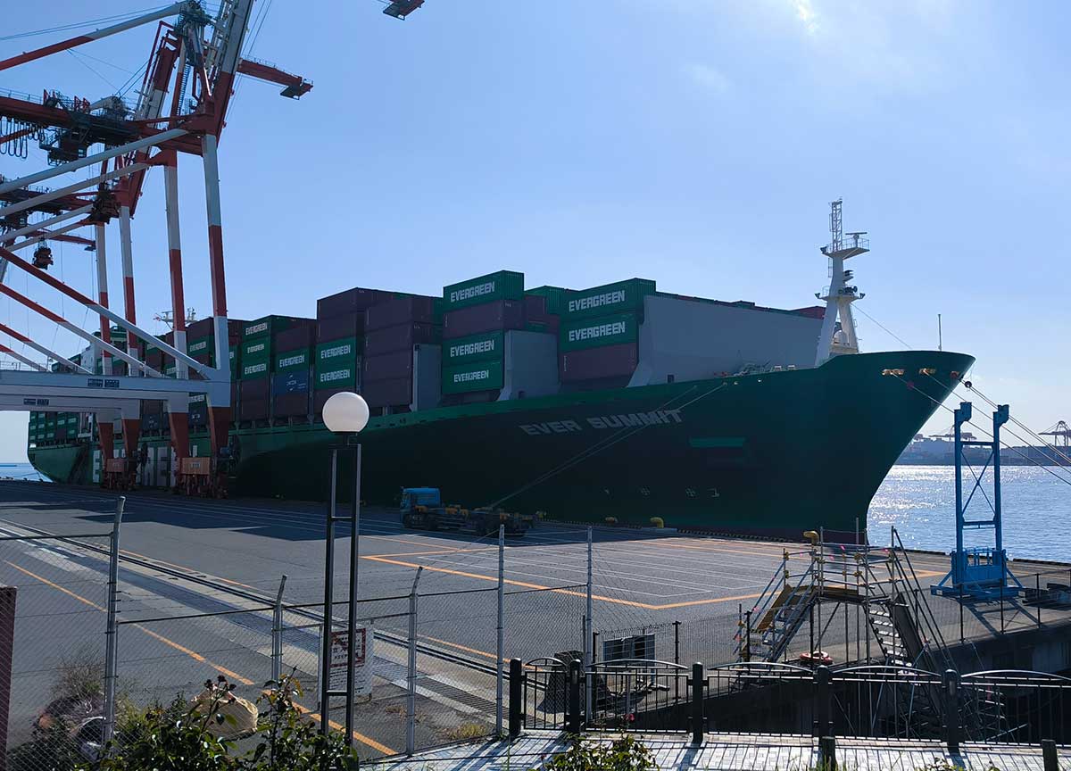 船の科学館エリア近辺にいた、とても大きな船。